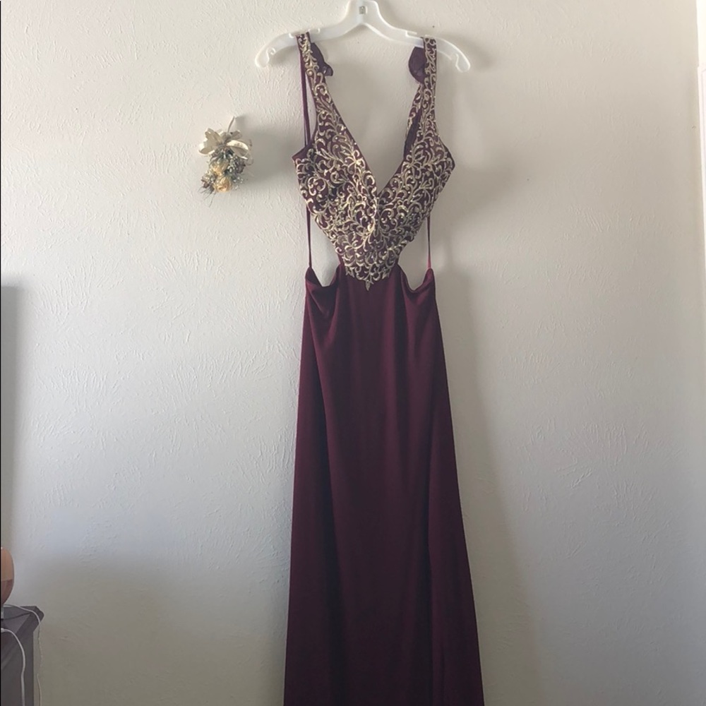 Red and gold embroidered  prom dress